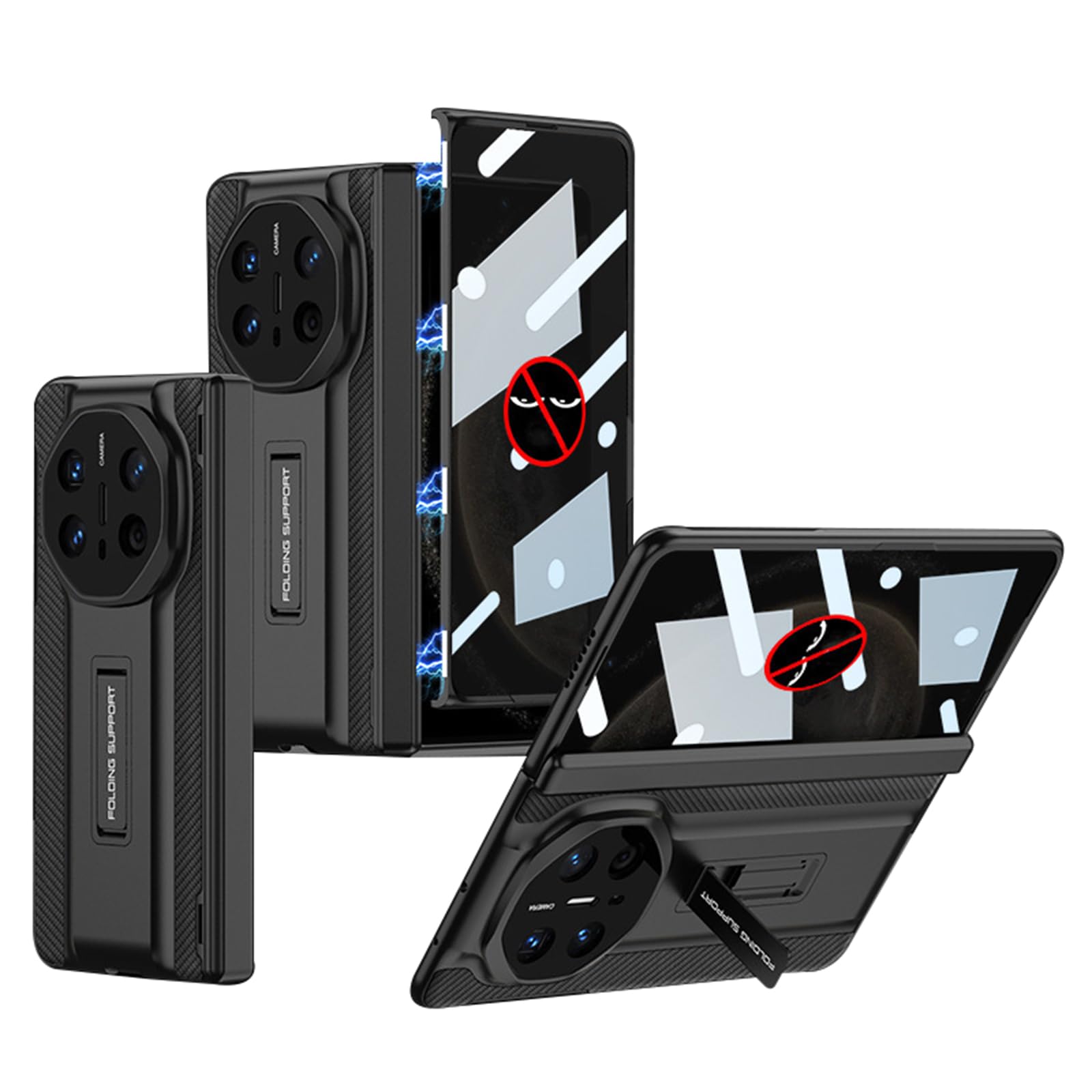 Ultra cienkie etui do HUAWEI Mate X6, odporne na wstrząsy etui ochronne z ukrytą podpórką, tekstura włókna węglowego, czarne, Mate X6