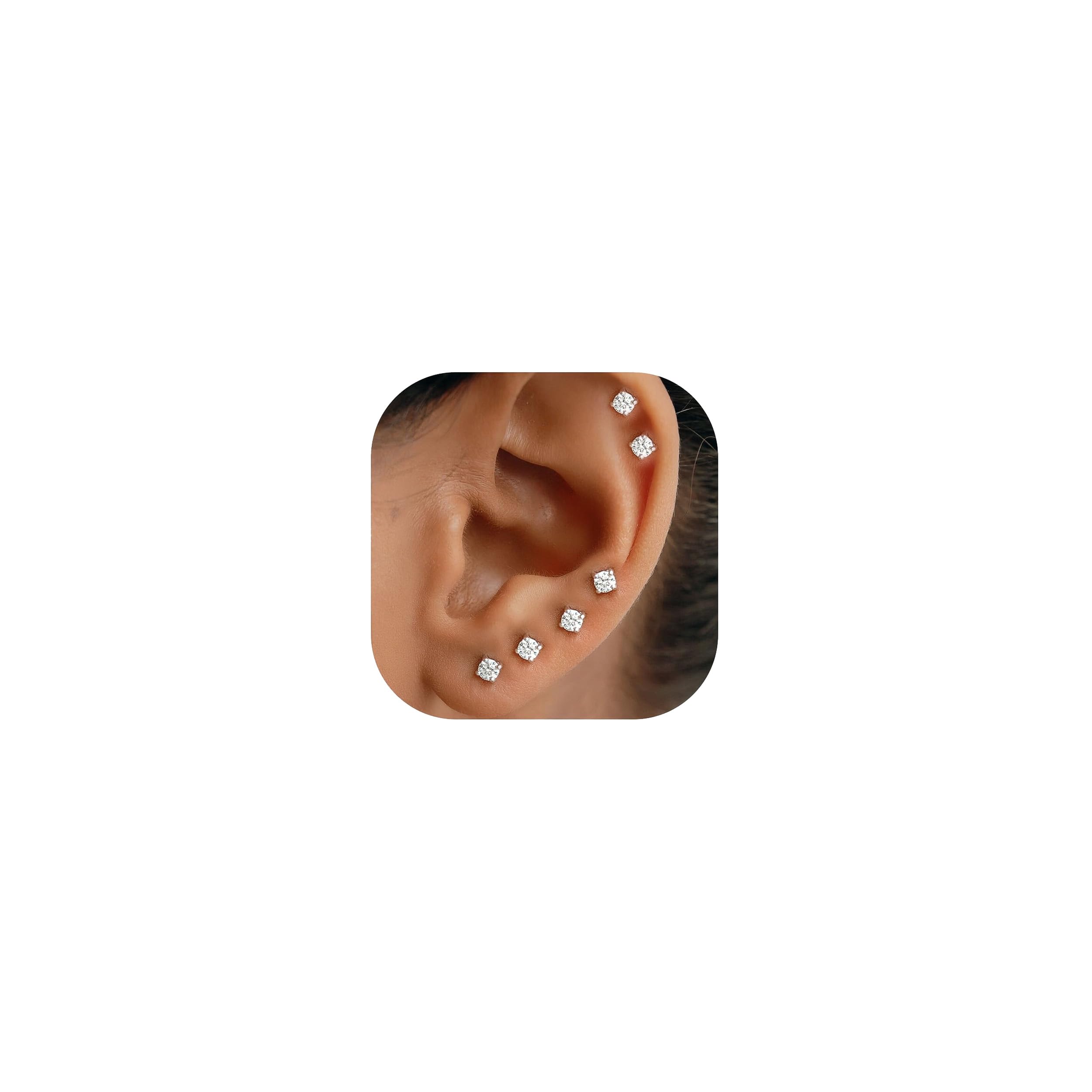 10 Pairs Small Stud Earrings for Women Diamond-Like Shine Cubic Zirconia Earrings for Sensitive Ears Hypoallergenic Surgical Stainless