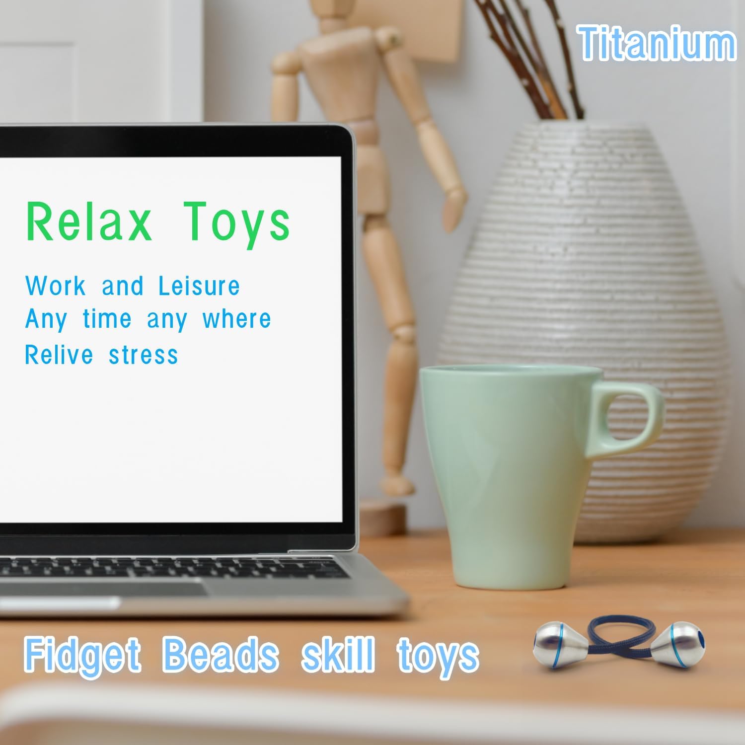 Titanium Worry Fidget Beads Skill Toys, Hand Machined Parachute Cord Lanyard Beads, Portable EDC Fidget Toys, Gifts for Skill Players