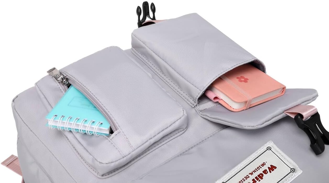 Fashion School Backpack Set for Girl Roomy Women Laptop Backpack Grey - Image 6