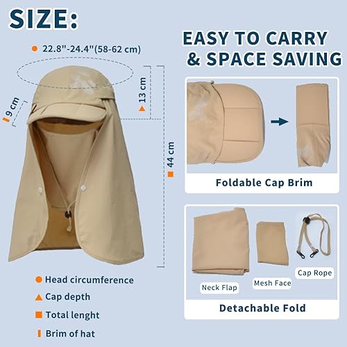 Miniatura 4 de Dawfold Sombrero de pesca para hombres y mujeres, sombrero de protección solar UPF 50+, gorra plegable con solapa de malla para el cuello, correa