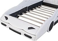 Vista 9 de MERITLINE Cama de suelo de automóvil de carreras de tamaño individual con ruedas, plataforma de madera en forma de auto con listones de soporte