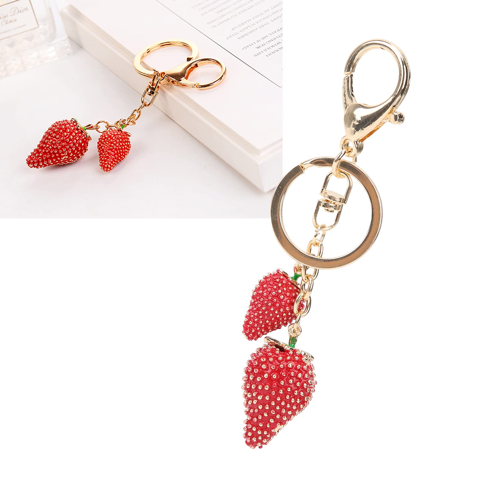 Portachiavi Fragola Y2K Stile Anni 2000 | Ciondolo Resina Lucido Con Finiture Oro | Accessorio Glam Per Borse E Chiavi | Idea Regalo Chic Per Amiche
