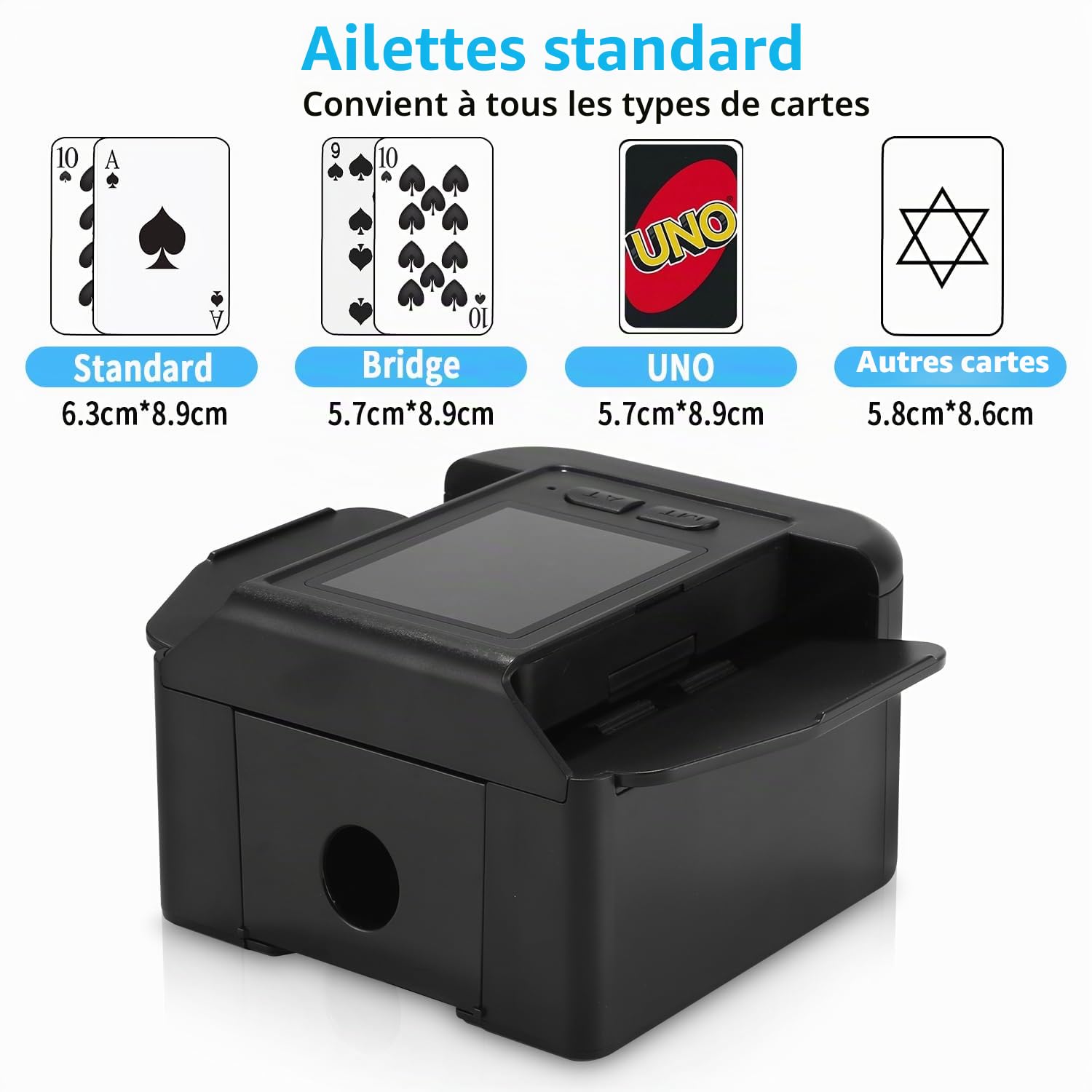 Mélangeur de cartes automatique silencieux et rechargeable pour 2 jeux de cartes 2000 mAh, pour UNO, poker, Texas Hold'em noir