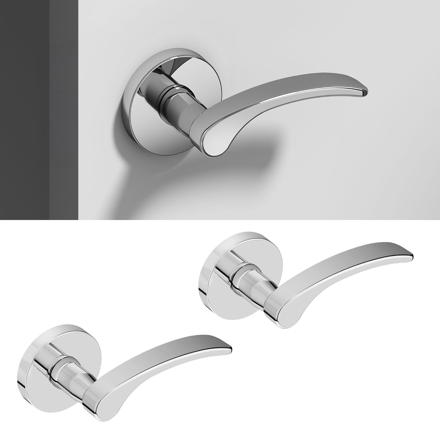 Okun Brook Dummy Door Handle – 2 Pack, Right-Handed, Non-Turning Lever for Closet, Pantry, or Hallway Doors – Chrome Finish