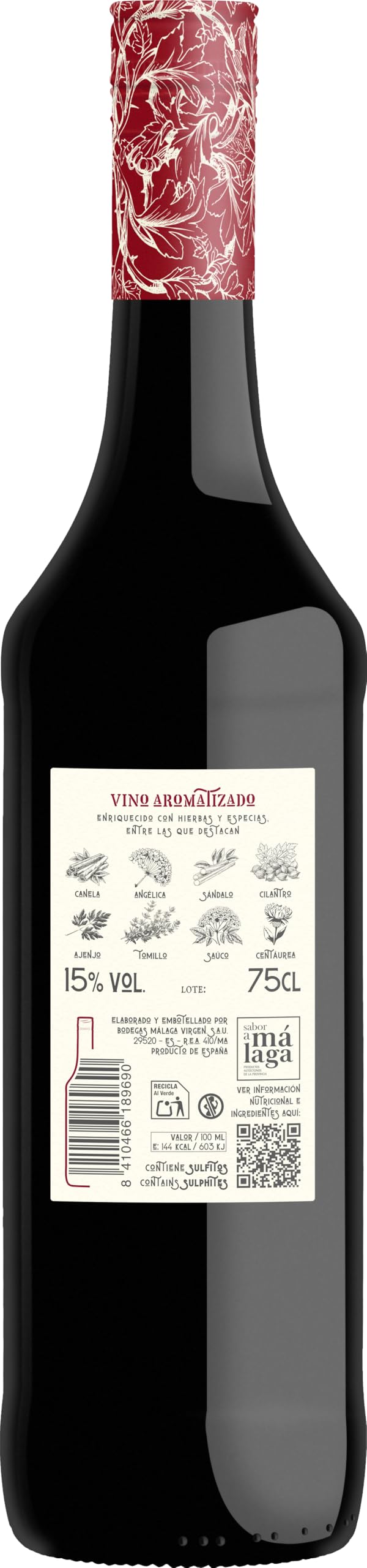 La Hora del Vermouth - Packung mit 4 Flaschen Vermouth Malaga Virgen à 75cl + 6 Weingläser. Süßer aromatischer Wein. Wermut.