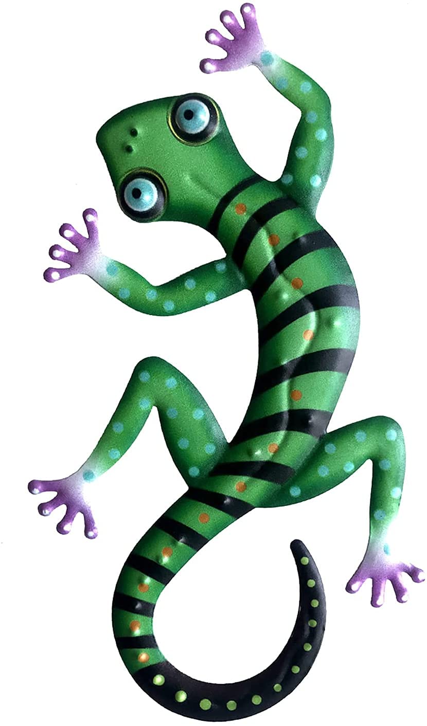 Joylern Green Gecko Metal Wall Art Figurine Metal Lizard Sculpture Gecko Wall Decor For Indoor Outdoor Garden Fence Lawn Decorations
