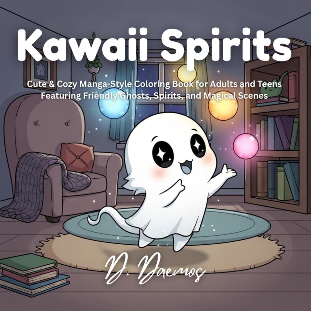 Kawaii Spirits: Cute & Cozy Manga-Style Coloring Book for Adults and Teens Featuring Friendly Ghosts, Spirits, and Magical Scenes