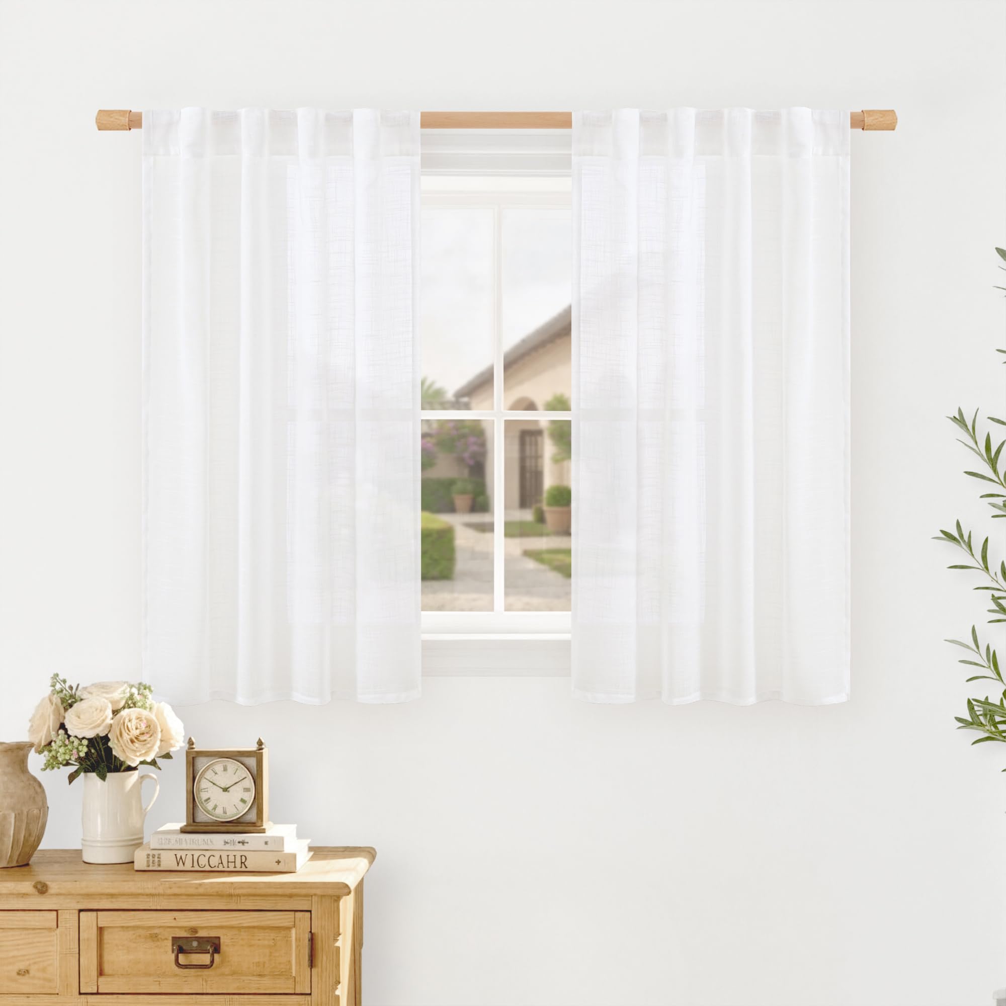LAMIT Natural Linen Semi Sheer Curtains 84 Inches Long 2 Panels, Living Room Linen Textured Light Filtering Drapes Back Tab and Rod Pocket Neutral Window Panels for Bedroom/Sliding Door, 52 x 84 Inch — view 68