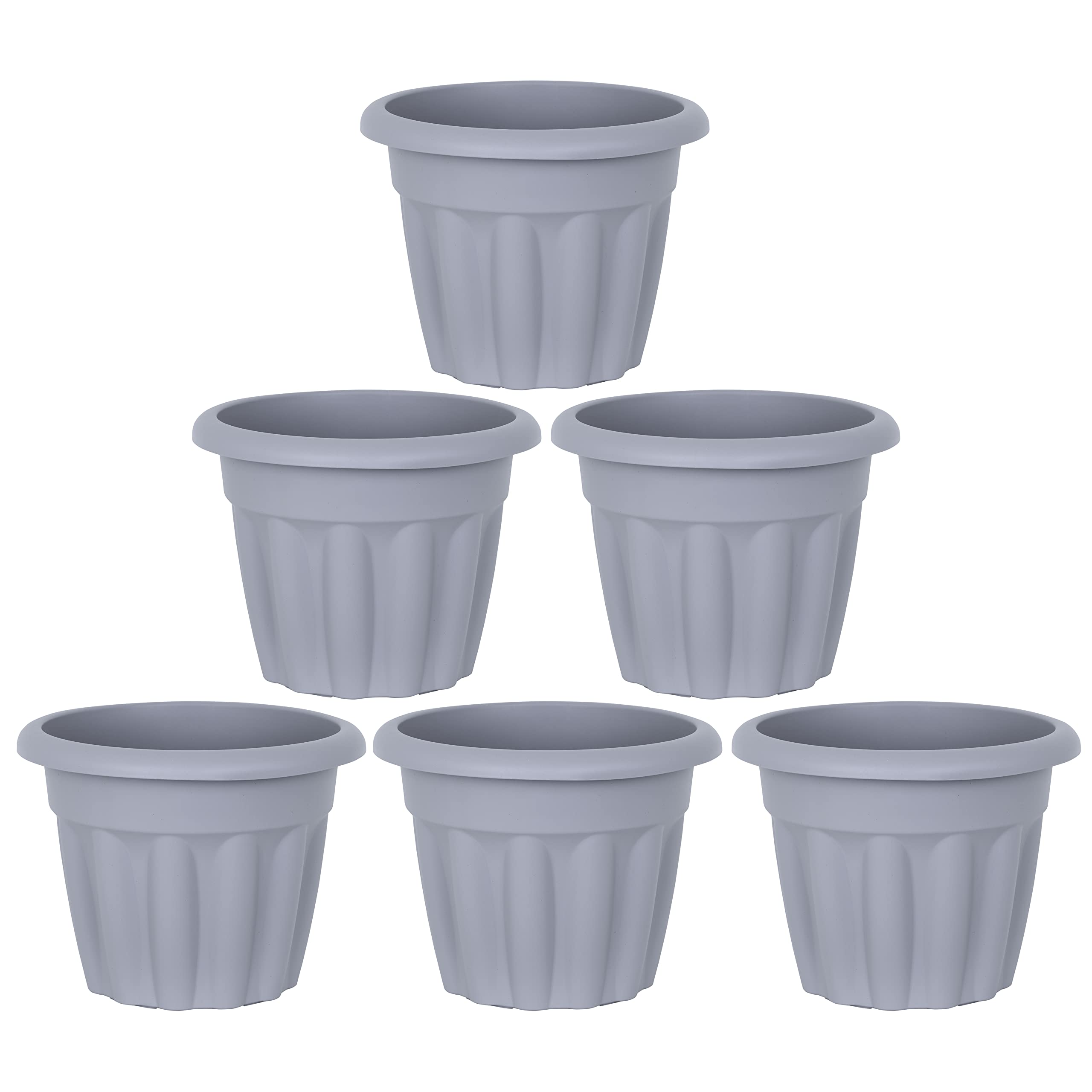 Eason Bros Grey Recycled Plastic Plant Pots 25cm – Pack of 6 Round Garden Planters, 4.5L with Drainage Hole, Indoor & Outdoor Use