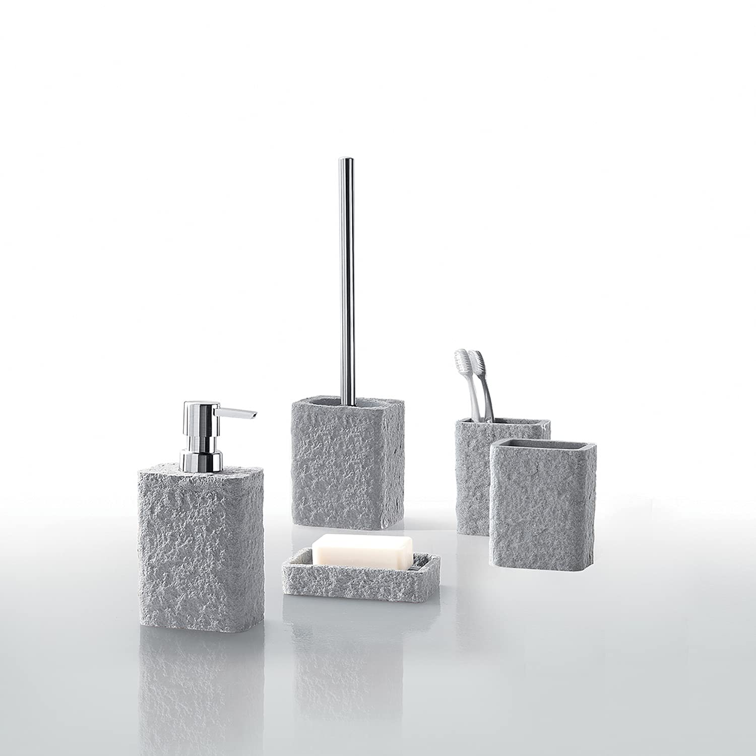 GEDY G-Canton Scopino WC grigio, Misure e peso: 40X10,5X10,5 CM & 1,42 KG, Scopettino wc realizzato in resina e sabbia, Finitura antracite, Scopino bagno Design di R&S Gedy, 2 anni di garanzia