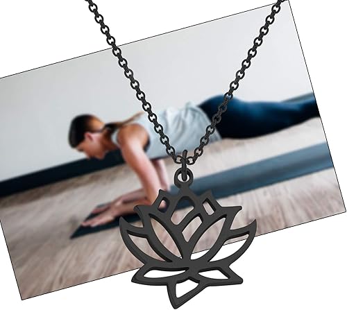 Vista 3 de bobauna Collar con colgante de flor de loto de acero inoxidable, joyería de yoga, regalo inspirador para ella