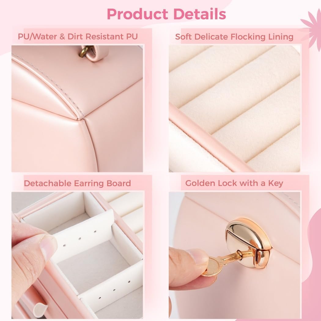 Princess Jewelry Box for Girls, Tiered Design with Lock Key and Mirror, Travel-Friendly Kids Jewelry Storage Case, Great Birthday Present