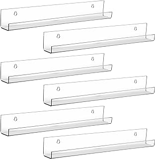 Fasmov 6 Pack 15 Inch Acrylic Floating Bookshelf, Invisible Wall Bookshelves for Kids Room, Living Room, Office, Bedroom, Bathroom, Kitchen
