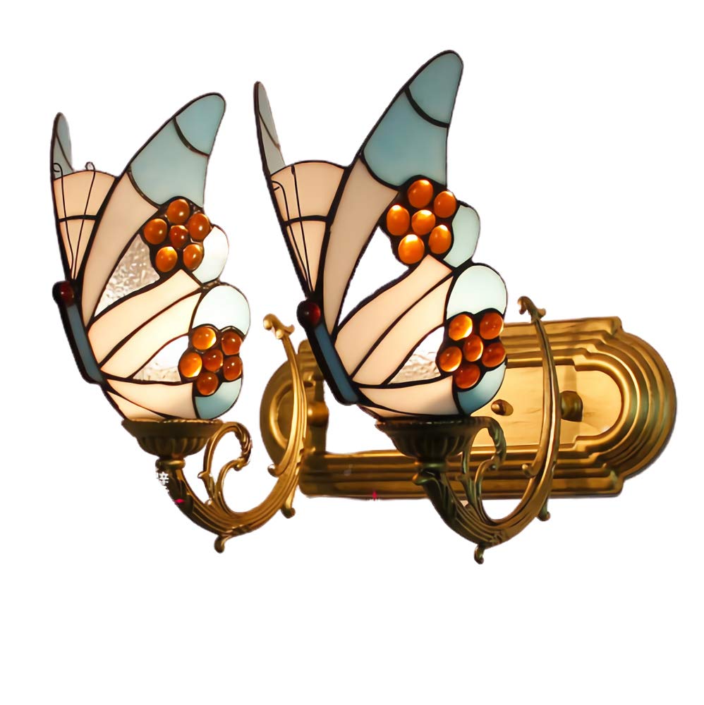 Tiffany Style Butterfly Wall Lamps & Sconces, Vintage Stained Glass Wall Light Fixtures, 1 Lights, 2 Lights, 3 Lights, Retro Bathroom Mirror Light for Bedroom Living Room Hallway Night Light,3