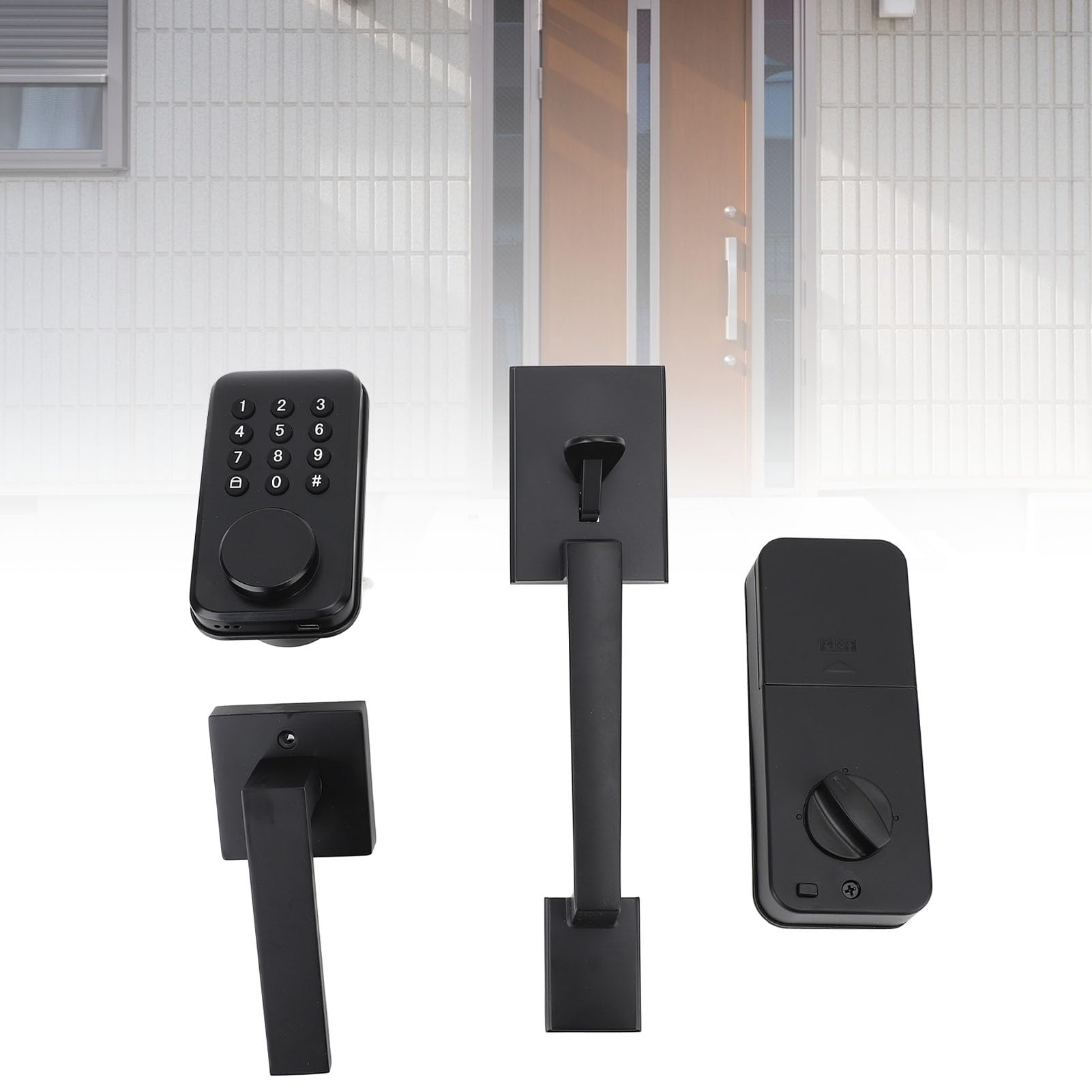 Set di serrature senza chiave Set di impronte digitali Tastiera elettronica automatica Catenaccio Codice intelligente digitale con maniglia nera per porta d'ingresso Sicurezza