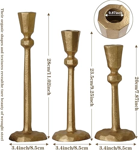 Miniatura 3 de Portavelas cónicos, juego de 3 velas, latón antiguo, hierro dorado, candelabro, vela, cena, boda, fiesta, cocina, decoración del hogar