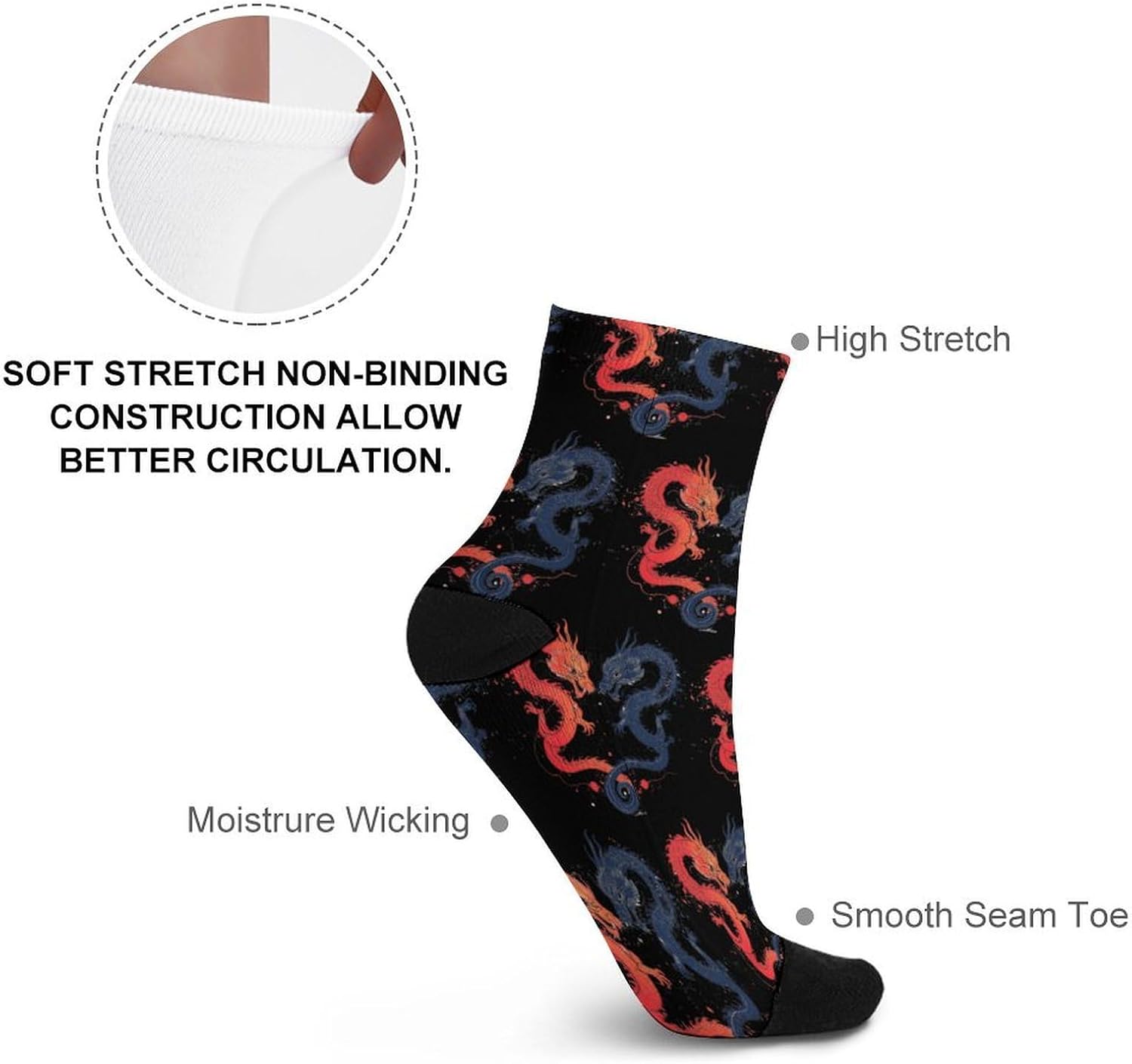 Ying And Yang Japanese Dragons Knee High Socks Athletic Long Stockings Sport Casual Crew Tube Sock Boot 30cm