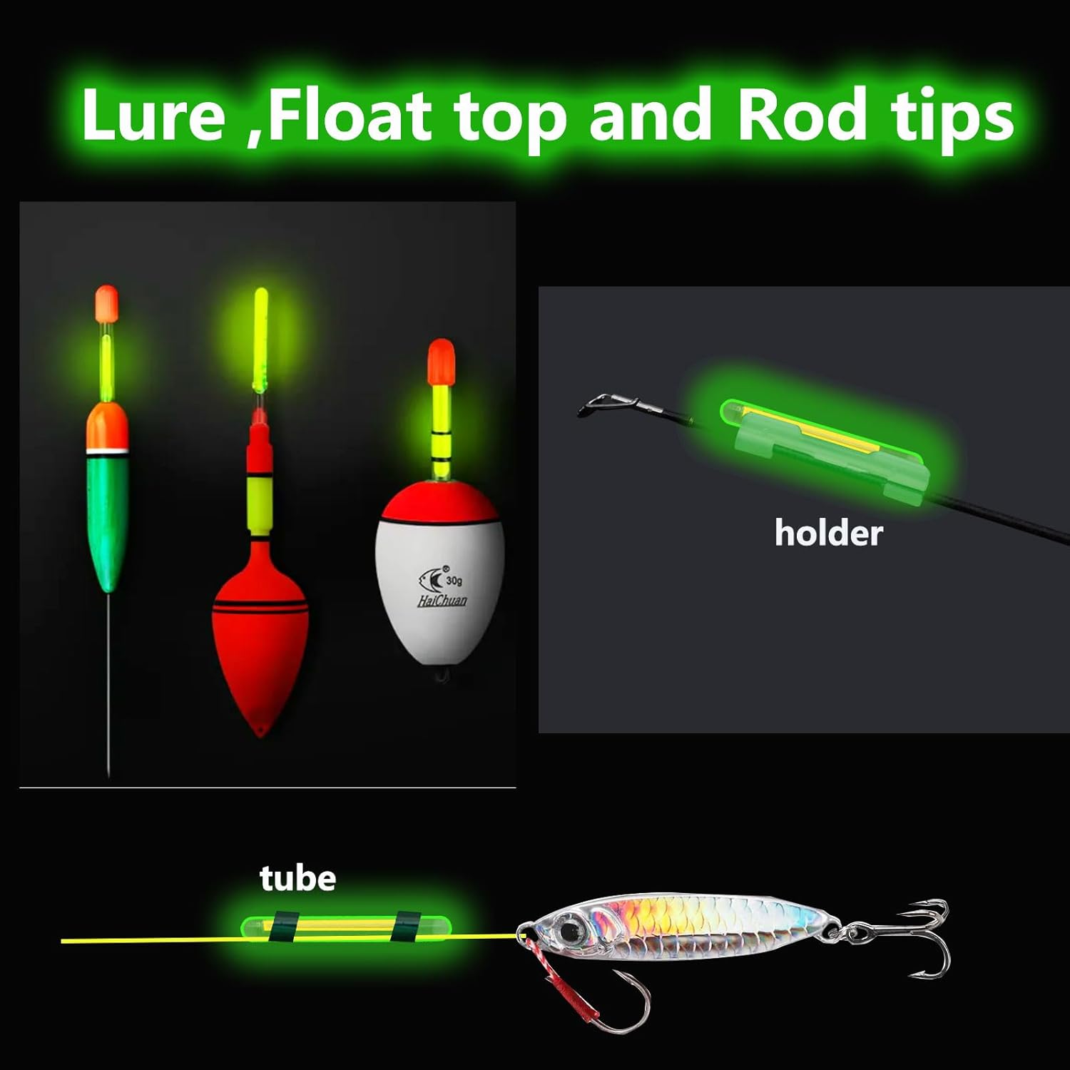 100pcs Fishing Glow Sticks Clip on Pole for Rod Tips and Slip Bobbers，Floats，Line，Underwater in Night/the Dark,1Inch 3.0mm×25mm，1.5Inch 4.5×39mm，2Inch 6.0×50mm，3Inch7.5×75mm