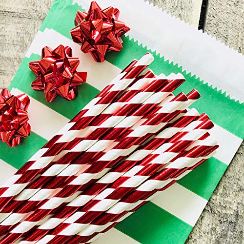 Pitillos decorativos de papel rojo y blanco 100 unidades miniatura 5