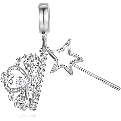 YAFEINI Crown and Wand Charm for Bracelet 925 Sterling Silver Crown and Wand Charm Birthday Christmas Jewelry Gifts for Women