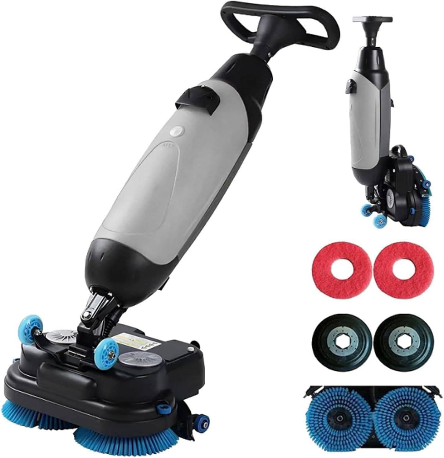 Autolaveuse Mini Professionnelle Commerciale, sans Fil Double Brosse Motorisée, 43cm (17 Pouces) Largeur, 240 RPM Nettoyage Profond, 1200m²/h pour Carrelage Terrazzo Béton Grey
