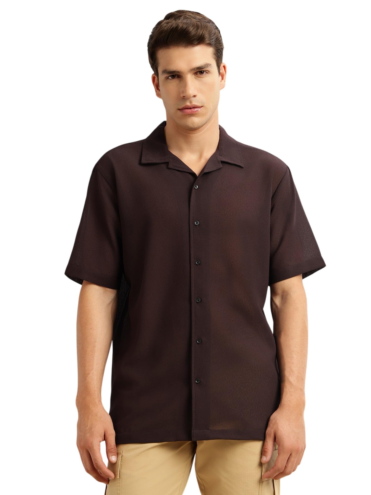 Men Premium Oversize Fit Casual Shirt | Short Sleeves | Camp Collar | Thai Crepe Polyester Fabric-image-18