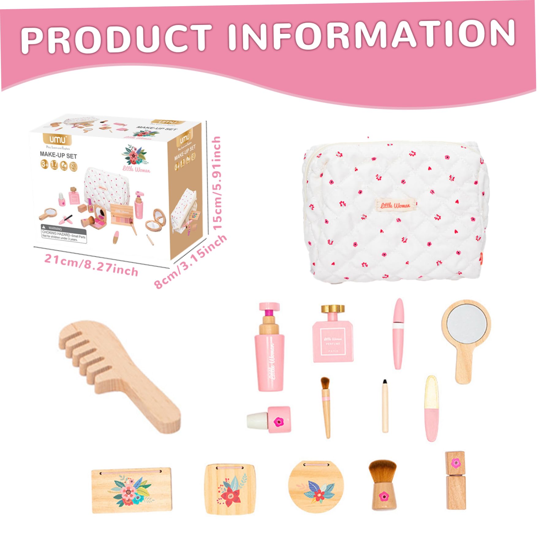 Juego de Juguetes de Maquillaje de Madera, Maquillaje Completo, Interactivo imaginativo, Juguete de Lindo Educativo temprano con Bolsa de algodón, para niñas..