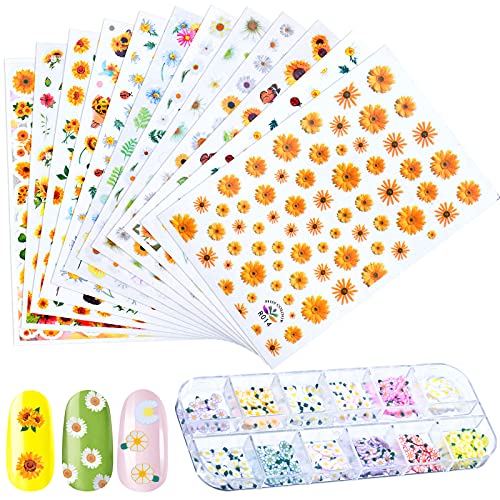 12 Blätter Sonnenblume Dekoration Nagel Aufkleber 3D Selbstklebende Kleine Gänseblümchen Blumen Mischen DIY Nagel…