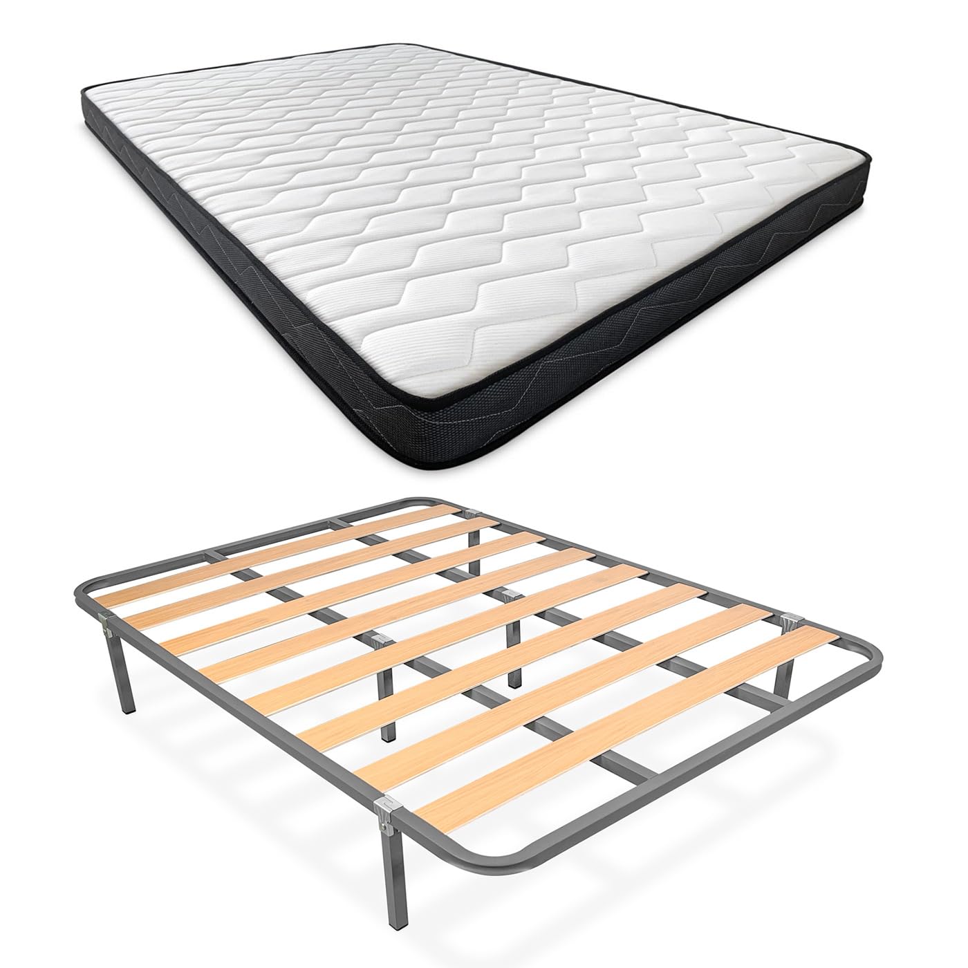 Somnia Descanso - Cama Completa con Colchón Versalles (Cara Invierno/Verano) + Somier Basic con 6 Patas Abrazadera, 135 x 190