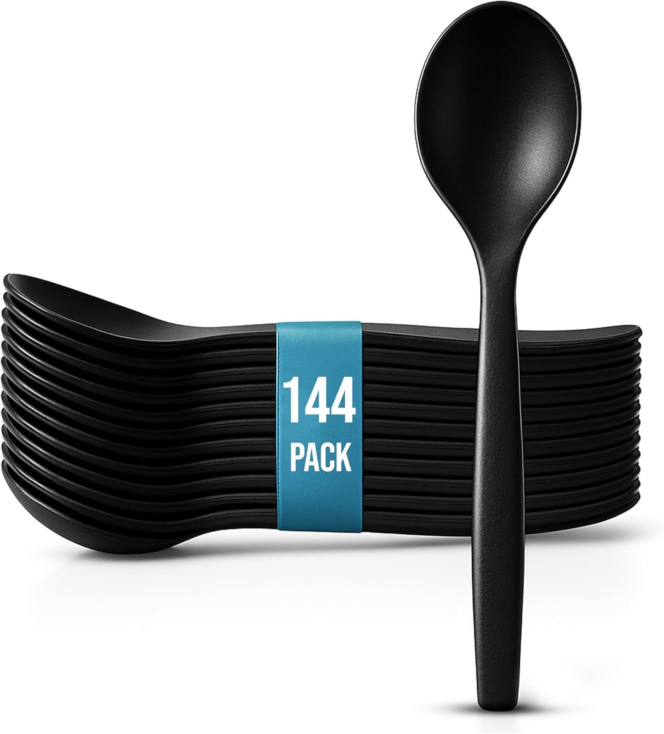 10" Black Plastic Serving Spoons for Buffet, Bulk 144 Count, Heavy Duty Disposable Spoon, Large Plastic Serving Utensils for Catering Supplies, Events, Party, Weddings & More - C&S Event Supply Co.