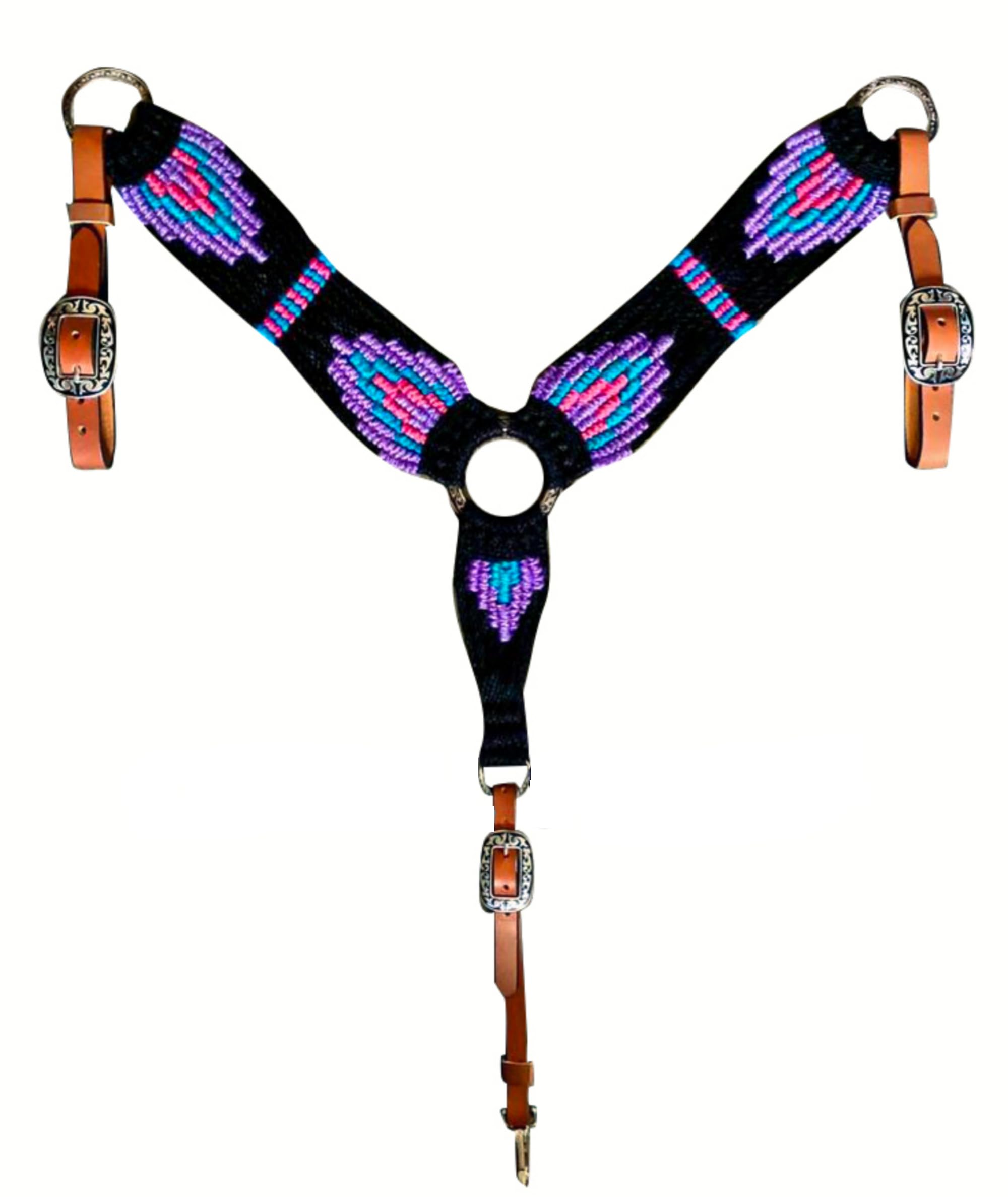 Cheval's International Western Mohair Horse Breast Collar, Handmade Premium Wool & Leather Equestrian Tack, Adjustable, Durable & Comfortable Saddle Breastplate for Horses - Purple & Black, Cob