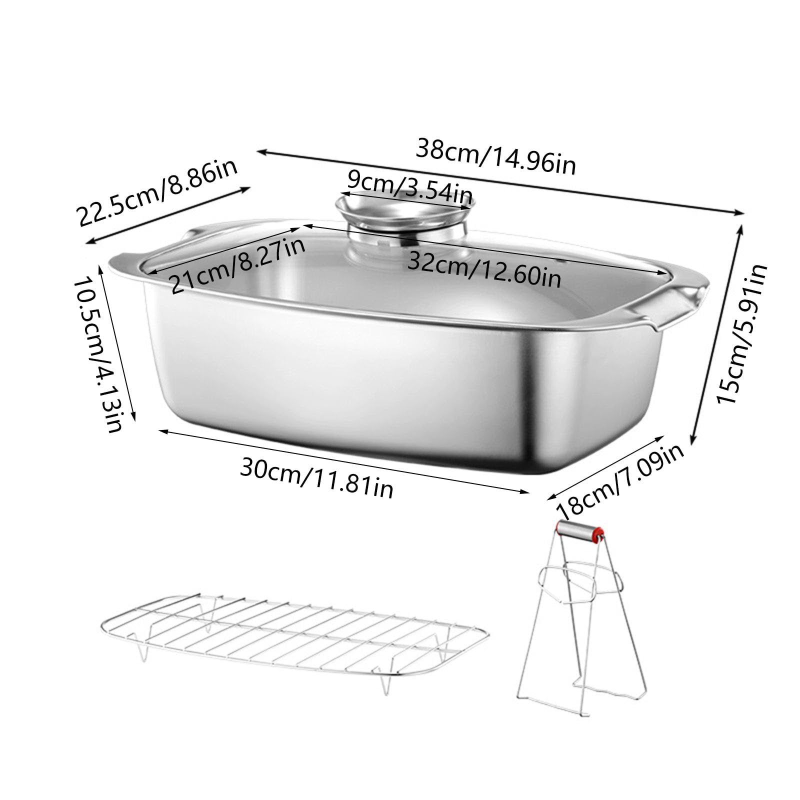 Ollas cuadradas de acero inoxidable para cocinar al vapor con estante para pescados grandes, ollas fáciles de usar