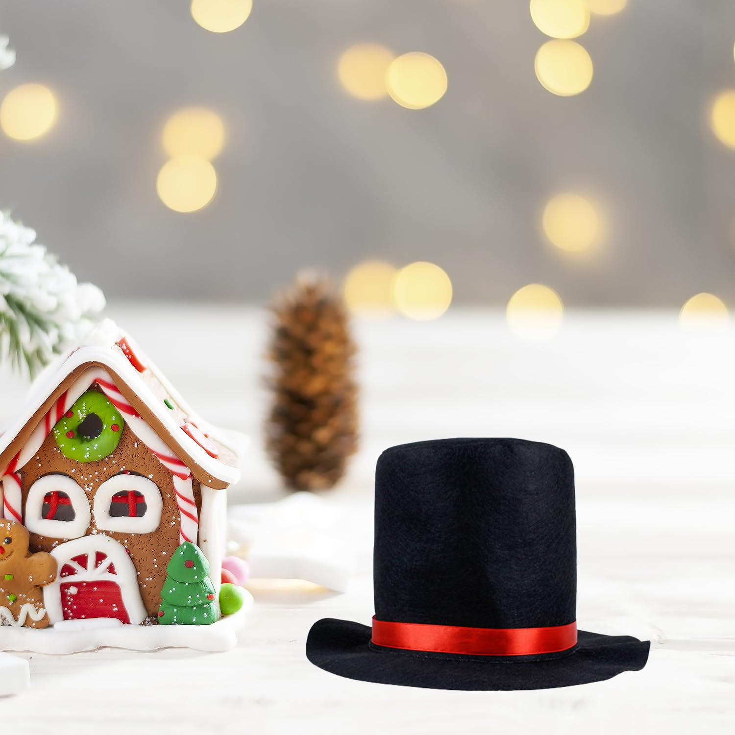 Lezevn 2pcs Snowman Hat Christmas Snowman Costume Hat with Red Band Christmas Fancy Dress for Women Men, Black - Image 3