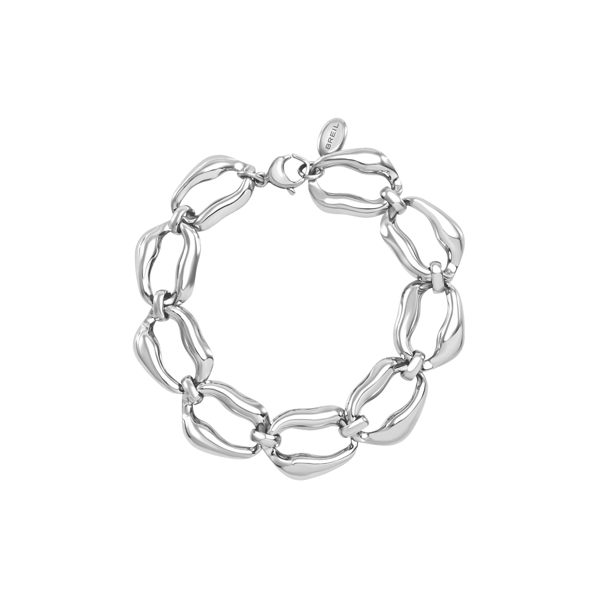 Breil, Collezione Alchemy, Bracciale Donna Alchemy, con catena in Acciaio Lucido ed Elementi Ovali, Pratica Chiusura a Moschettone, Misura 22 cm