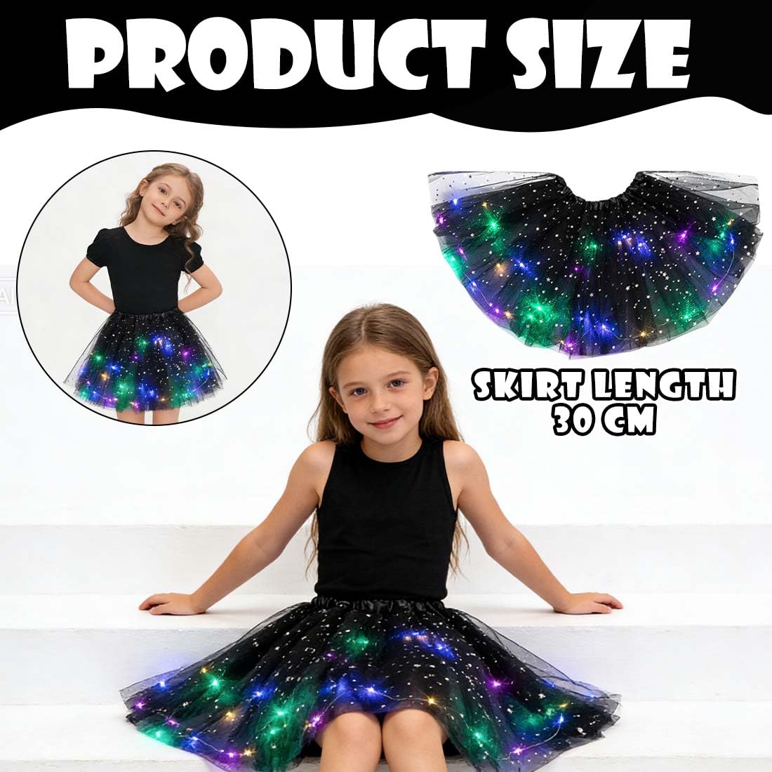 1 Pièce Jupe en Tulle pour Femmes, Robe Danse à Paillettes étoilées, Mini-Ju pe Extensible avec Lumières LED, J upe Tutu pour Adultes, Robe de Danse pour Adolescentes Carnaval Ballet