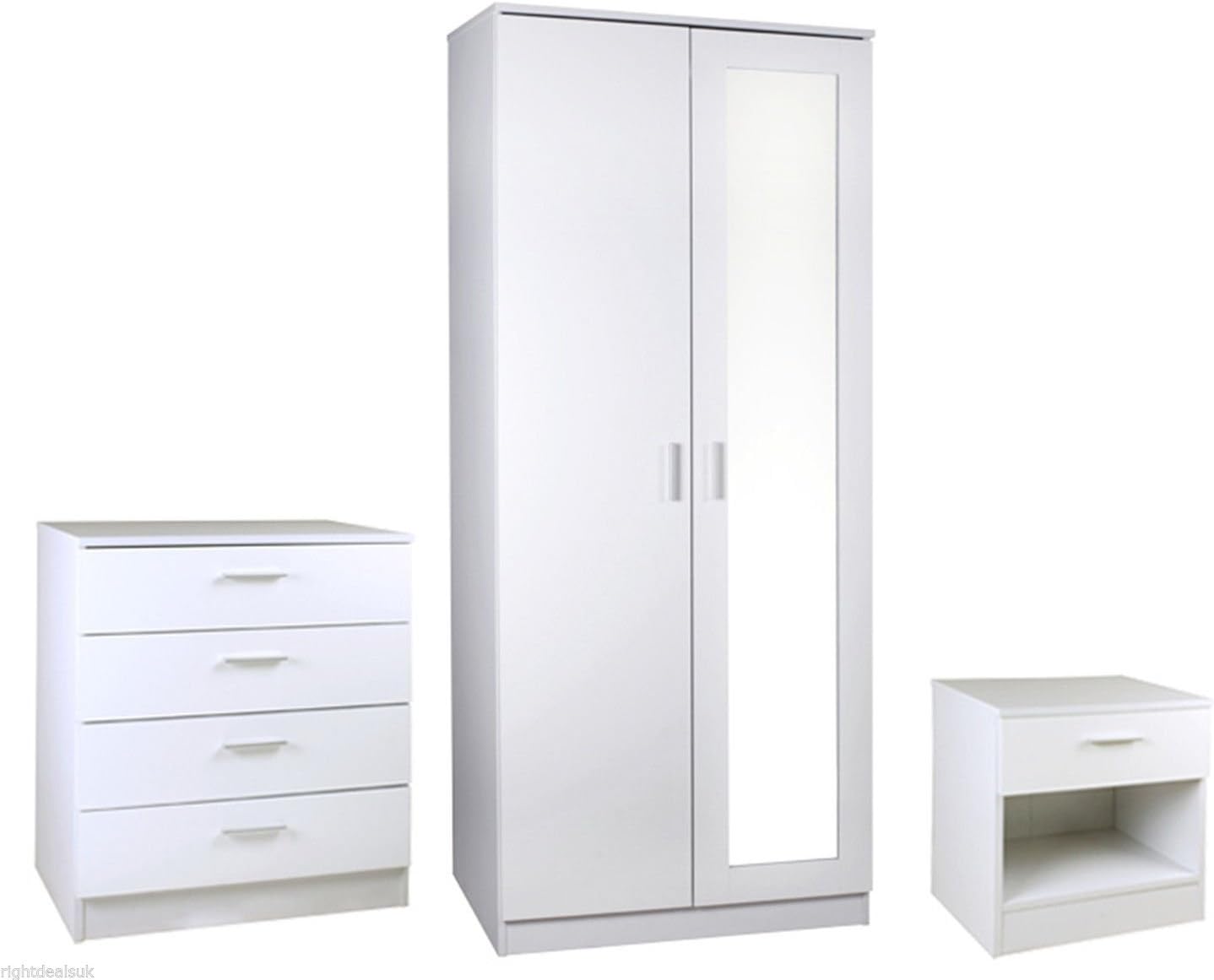 Right Deals UK NEW Caspian High Gloss Bedroom Furniture Set - Full Supreme Range 3 Piece Set - 2 Door Mirrored Wardrobe~White