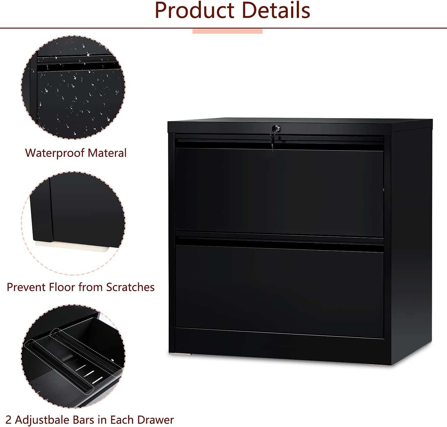 Lateral File Cabinet with Lock, 2 Drawer Black Lateral Filing Cabinet, Metal Steel Black File Cabinets for Home Office, INTERGREAT : Everything Else