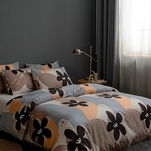 Miniatura 4 de MR.FEATHER Juego de funda de edredón de microfibra de 3 piezas con cierre de cremallera para flores caqui, juego de funda de edredón moderno tamaño