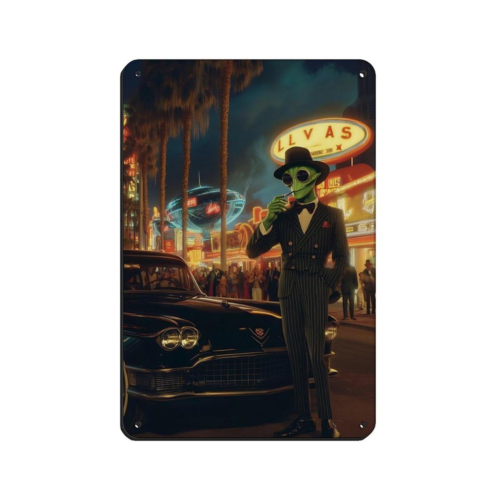 Lxwnze 20L X 30W Cm Alien In Suit, Retro Futuristic Sci Fi Tin Sign Vintage Metal Pub Club Cafe Bar Home Wall Art Decoration Poster Retro 8X12inch(20X30cm)