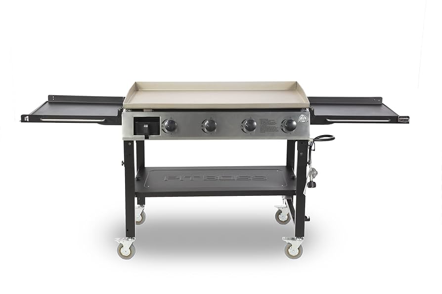 バーベキュー・調理用品 Black LabelFlatBurnerFullBlackverGS-450R HighSound 4-Burner Propane Gas BBQ Grill with Side Tables
