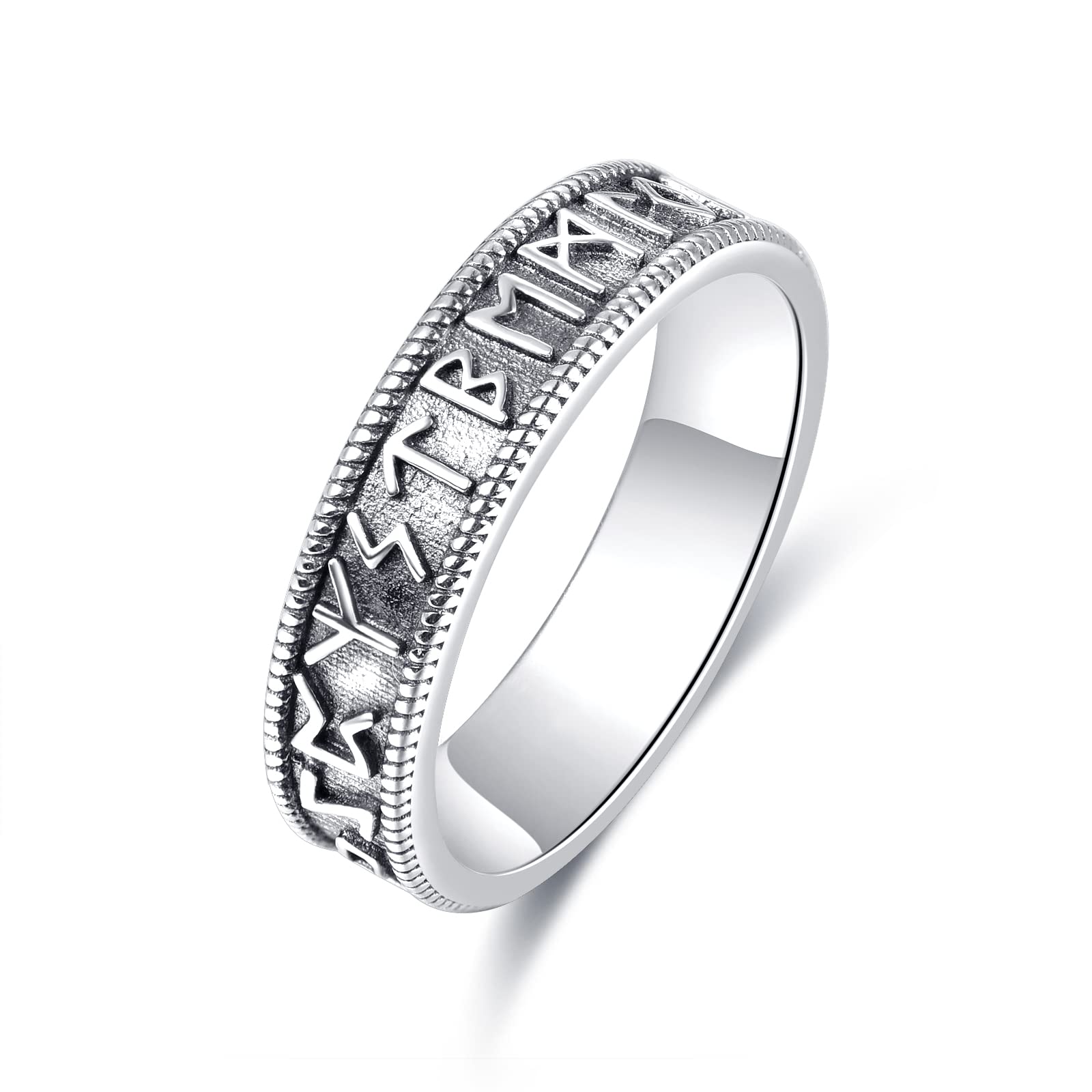 KINGWHYTE Anillo de runa vikinga de plata de ley 925, anillos nórdicos vikingos, amuleto, joyería para hombres y mujeres, tamaño 7-9