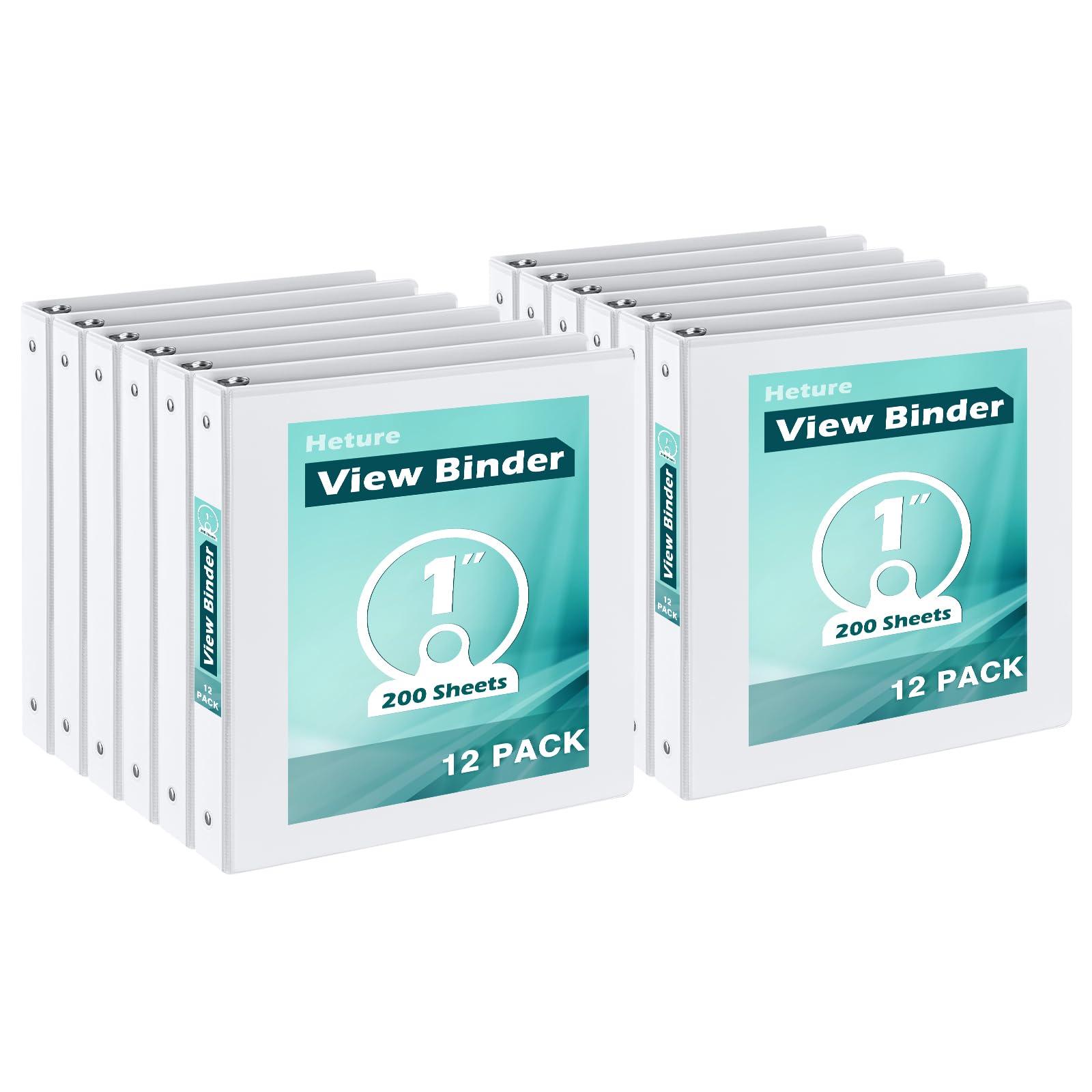 Photo 1 of 1 Inch 3 Ring Binders 12 Pack, PVC-Free Clear View Binder with 2 Interior Pockets, Round Ring Holds 200 Sheets of 8.5" x 11" Paper for School, Office & Home, White