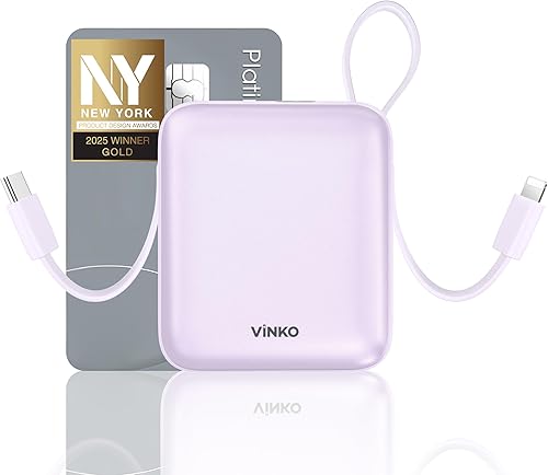 Miniatura 10 de VINKO Banco de energía de 10000 mAh, cables integrados, carga rápida con pantalla LED, paquete de batería de viaje pequeña con cables, artículos