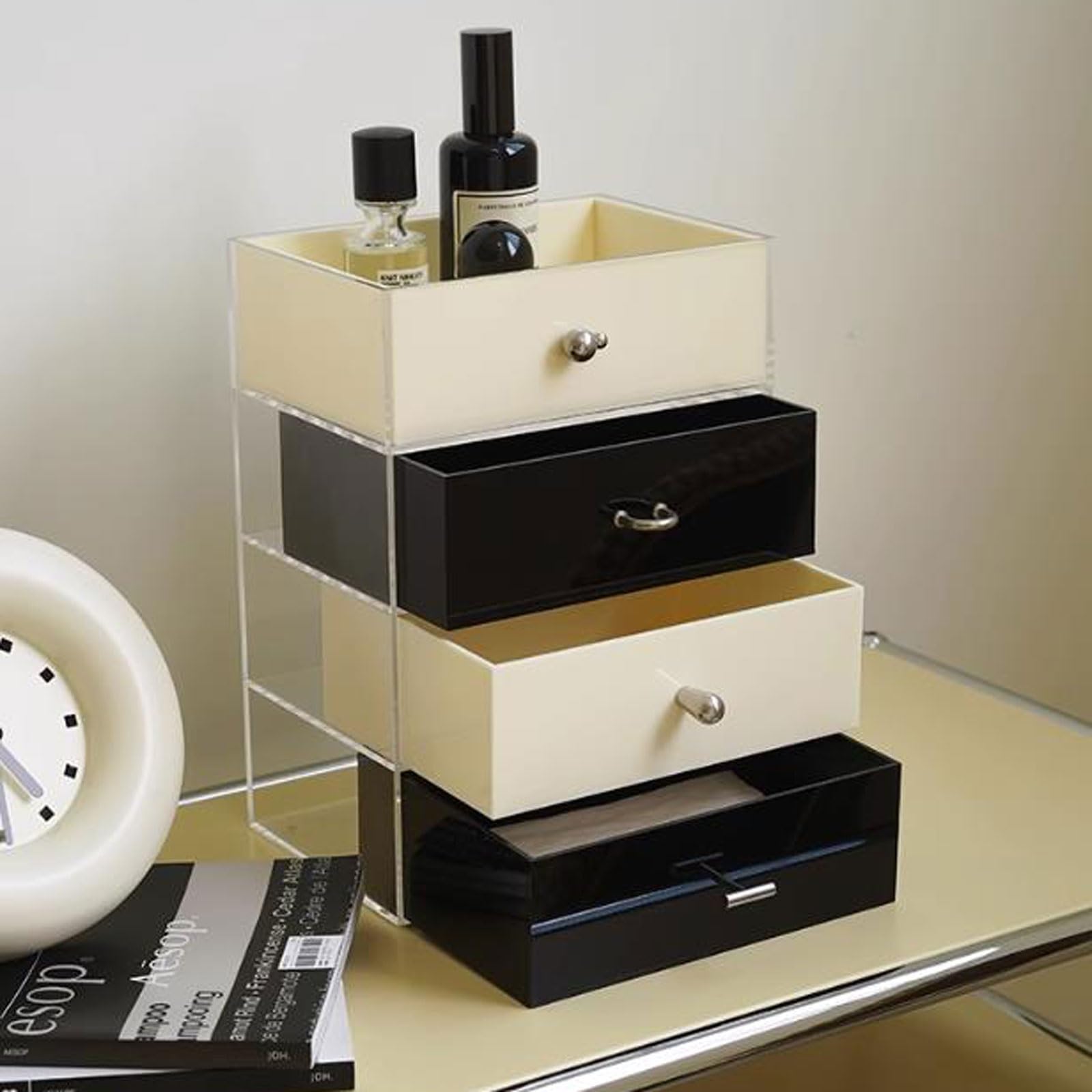 Conservazione dei cosmetici Scatola porta trucchi con 3 cassetti | Custodia for gioielli for la cura della pelle dell'organizzatore di cosmetici
