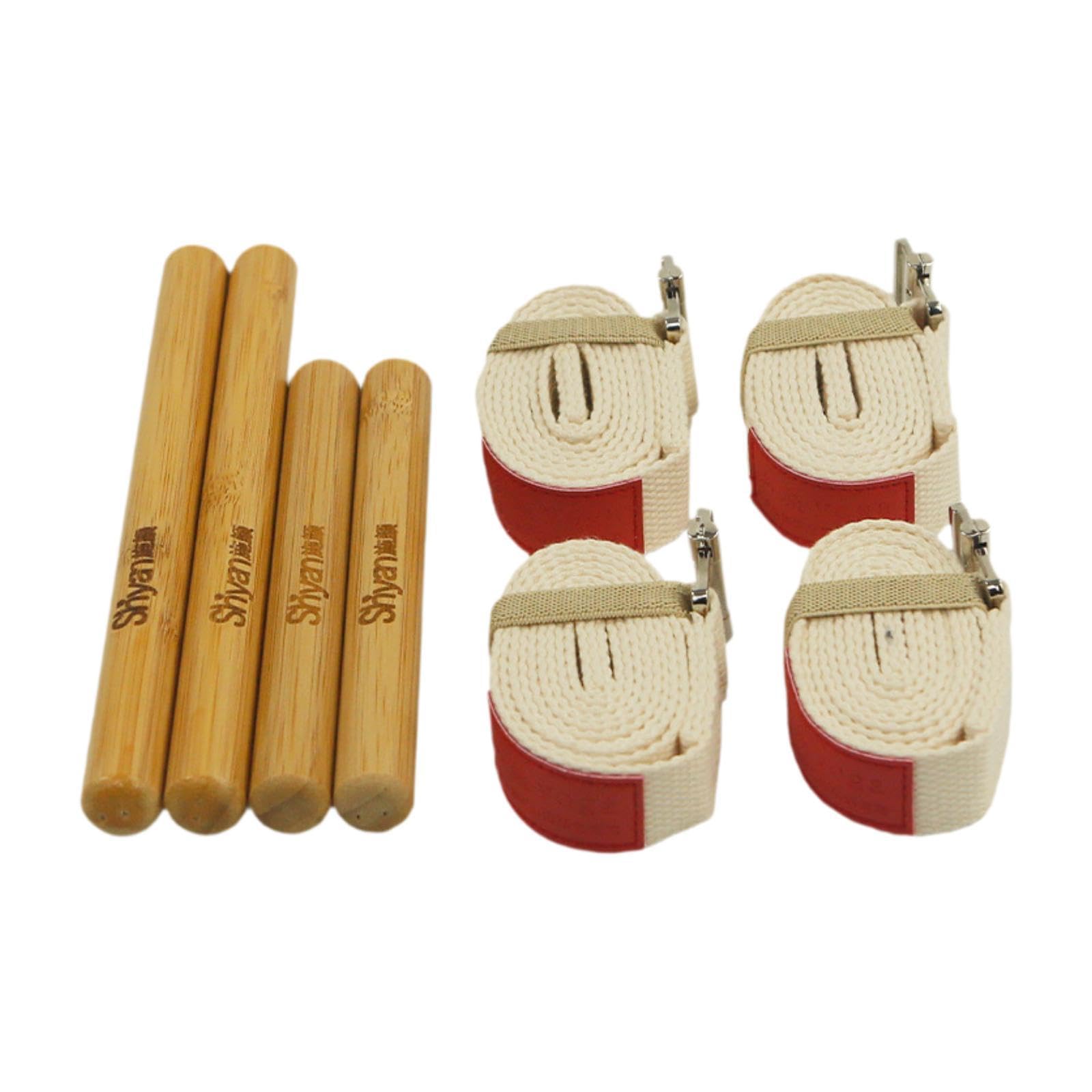 Juego de Bastones de Masaje de Bambú, Rodillos de Masaje de Bambú para Relajar Los Músculos, Madera para Moldear La Figura, Herramientas de Mas, Cinturón Elástico Beige