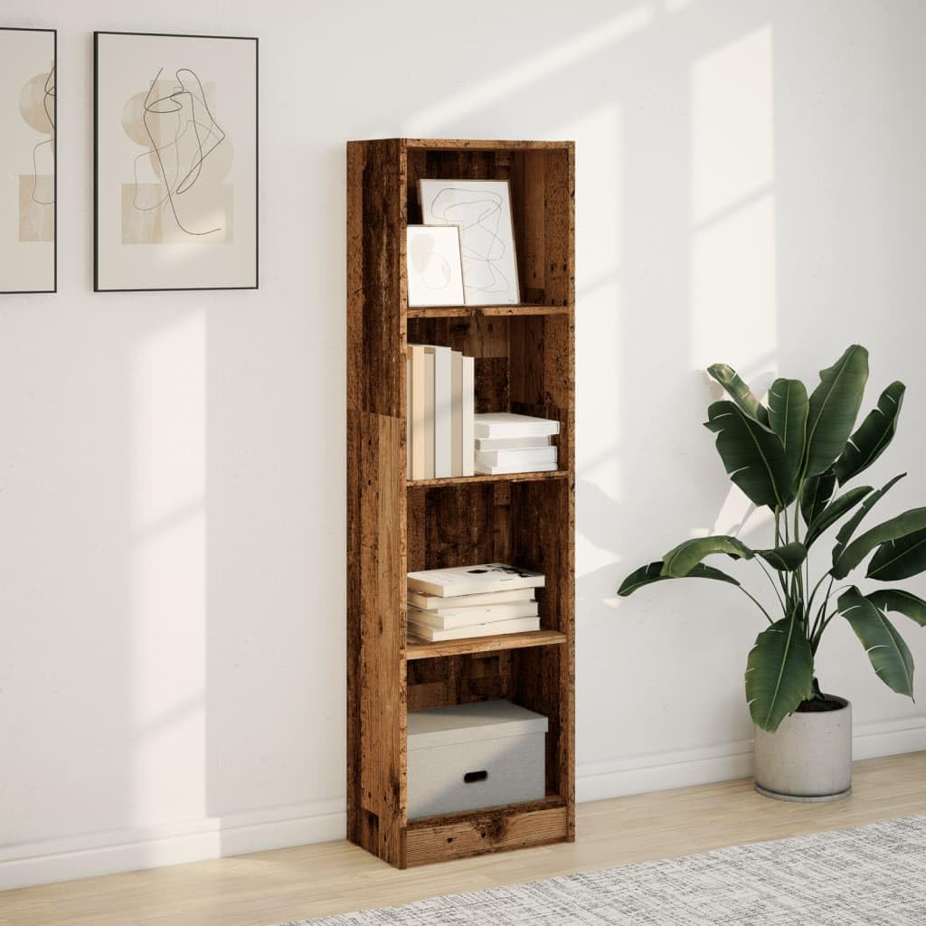 Libreria effetto legno anticato, 40 x 24 x 143 cm, in legno, sottile, alta, con sistema di scaffali aperti, per soggiorno, ufficio, cameretta dei bambini e studio