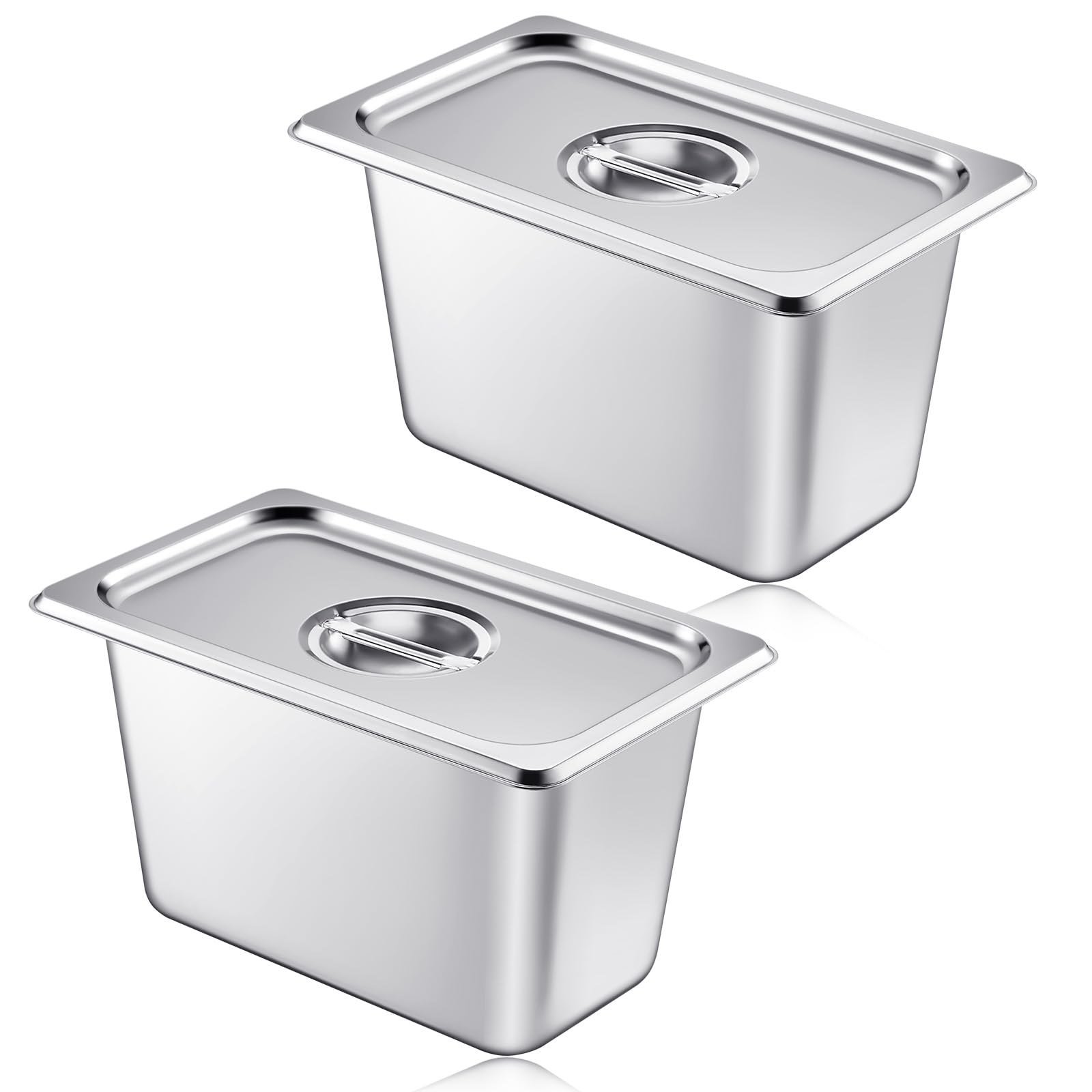 Photo 1 of Mifoci 2 Pack Stainless 1/4 Size x 6 Inch Deep Steam Table Pans with Lids