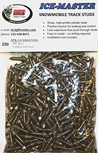 Tork INS Products ICE Masters Screw-in Studs for Snowmobiles, w/Tool- 3/4" Length, Improves Traction - 100-250 - 500 Count Packs (100)
