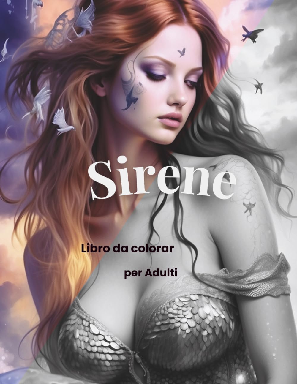 Sirene Libro da Colorare per Adulti: Disegni di Sirene Dettagliati in Linea Nera e Scala di Grigi per Rilassamento Profondo e Antistress